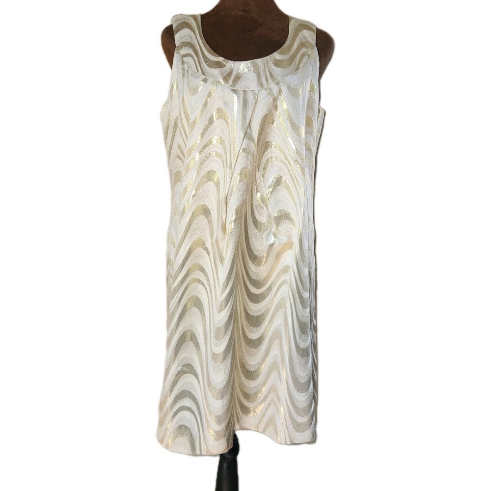 Pink Tartan‎ Dress Size 4 Gold Metallic Swirl Party Formal Pockets Sleeveless